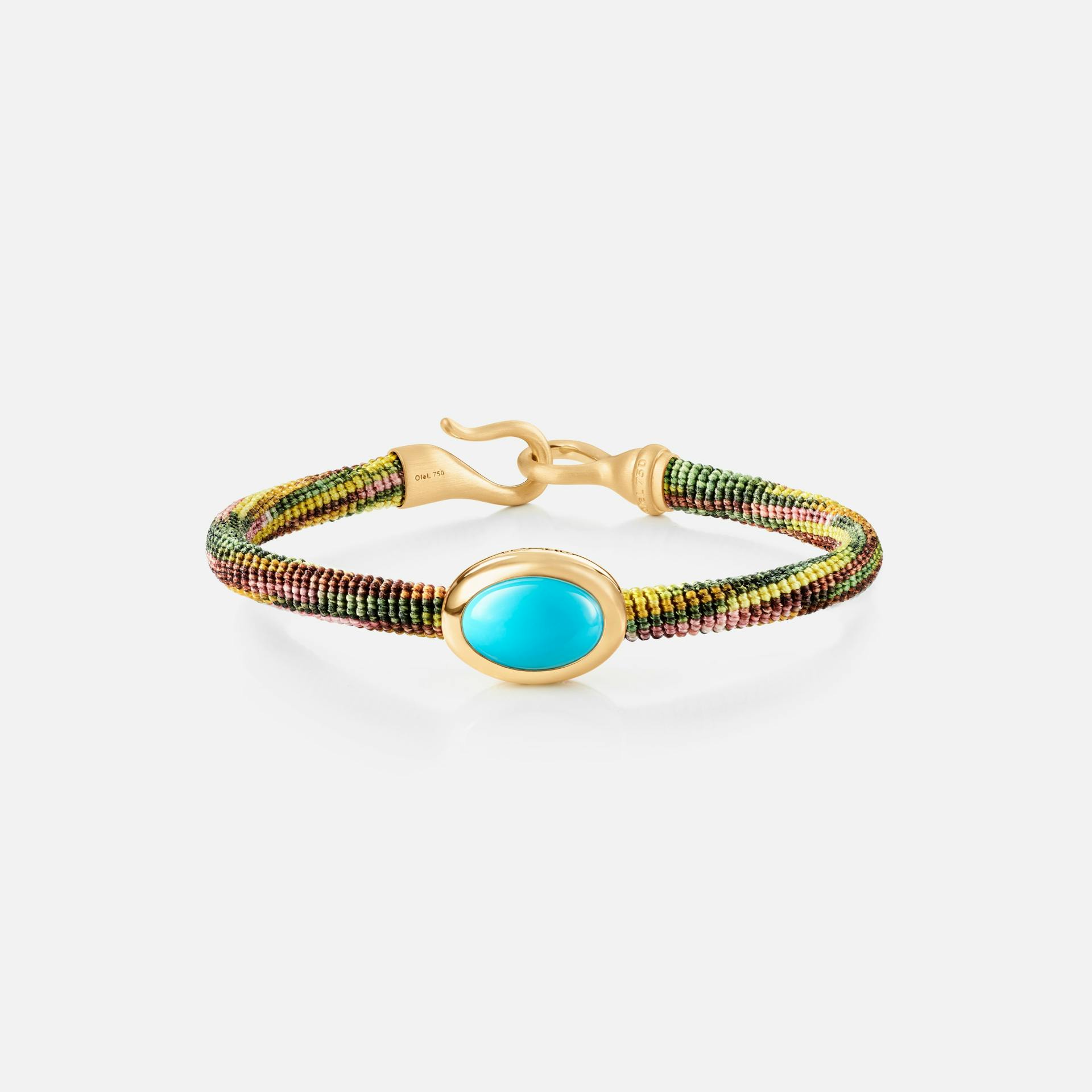 Life Bracelet with turquoise 6 mm 18k guld og turkis med Plum snor
