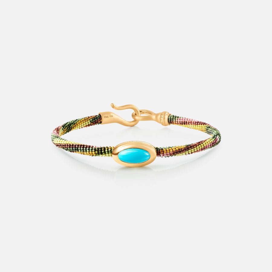 Life Bracelet with turquoise 4,5 mm 18k guld og turkis med Plum snor