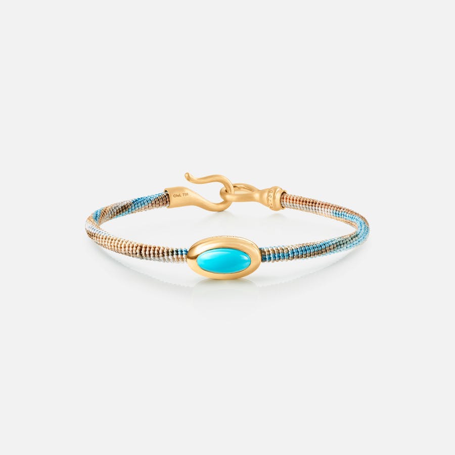 Life Bracelet with turquoise 4,5 mm 18k gold and turquoise with Cornflower rope