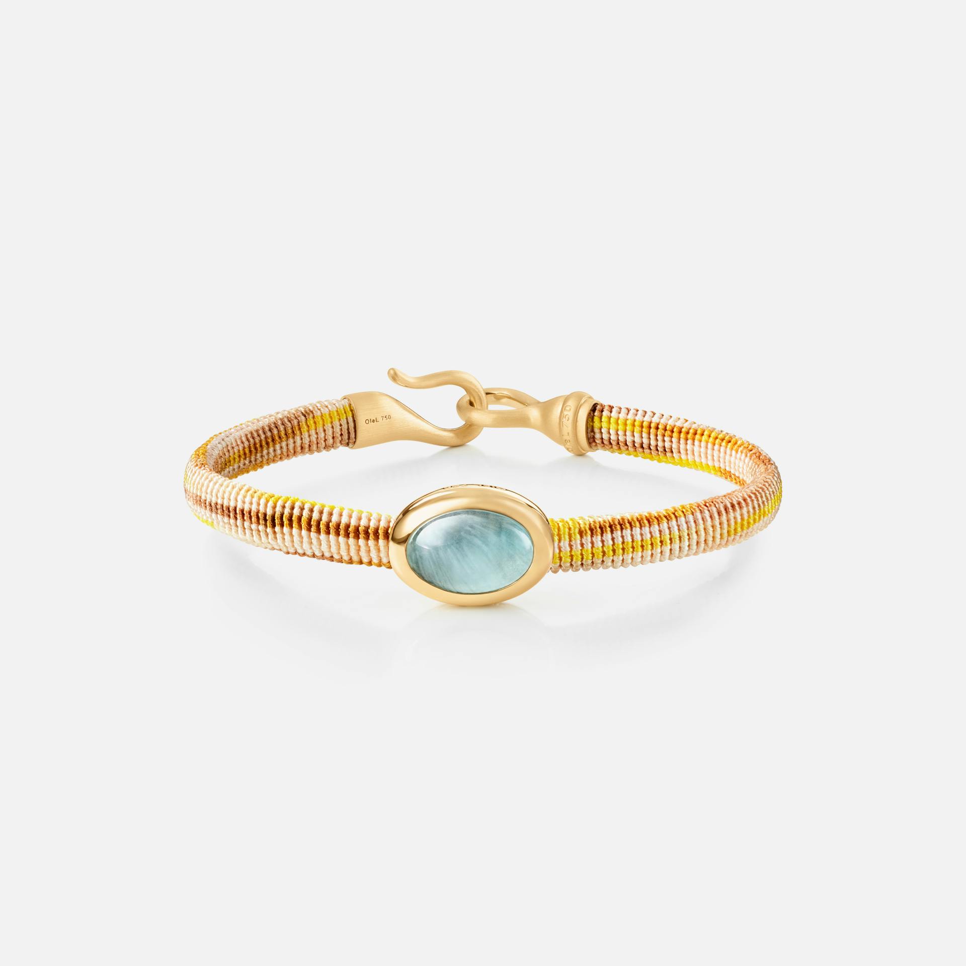 Life Bracelet with aquamarine 6 mm 18k guld og akvamarin med Golden snor