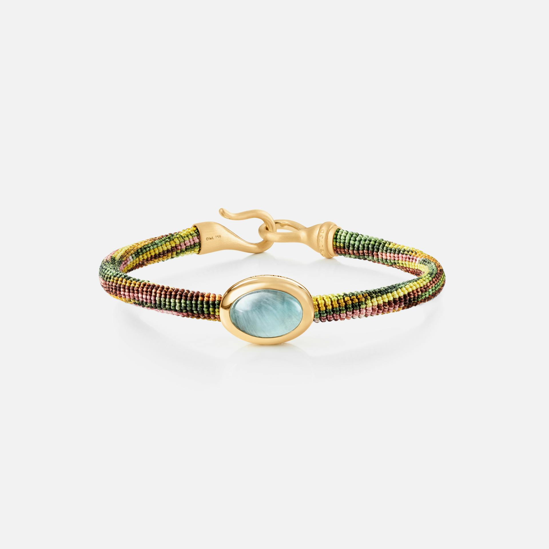 Life Bracelet with aquamarine 6 mm 18k gold and aquamarine with  Plum rope