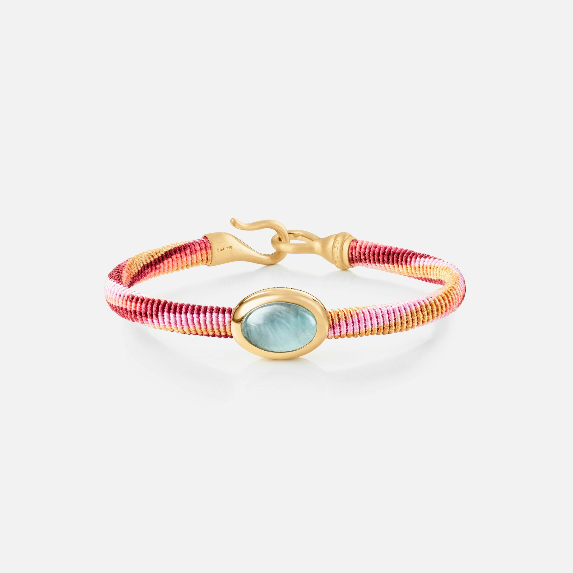 Life Bracelet with aquamarine 6 mm 18k guld og akvamarin med  Berry snor