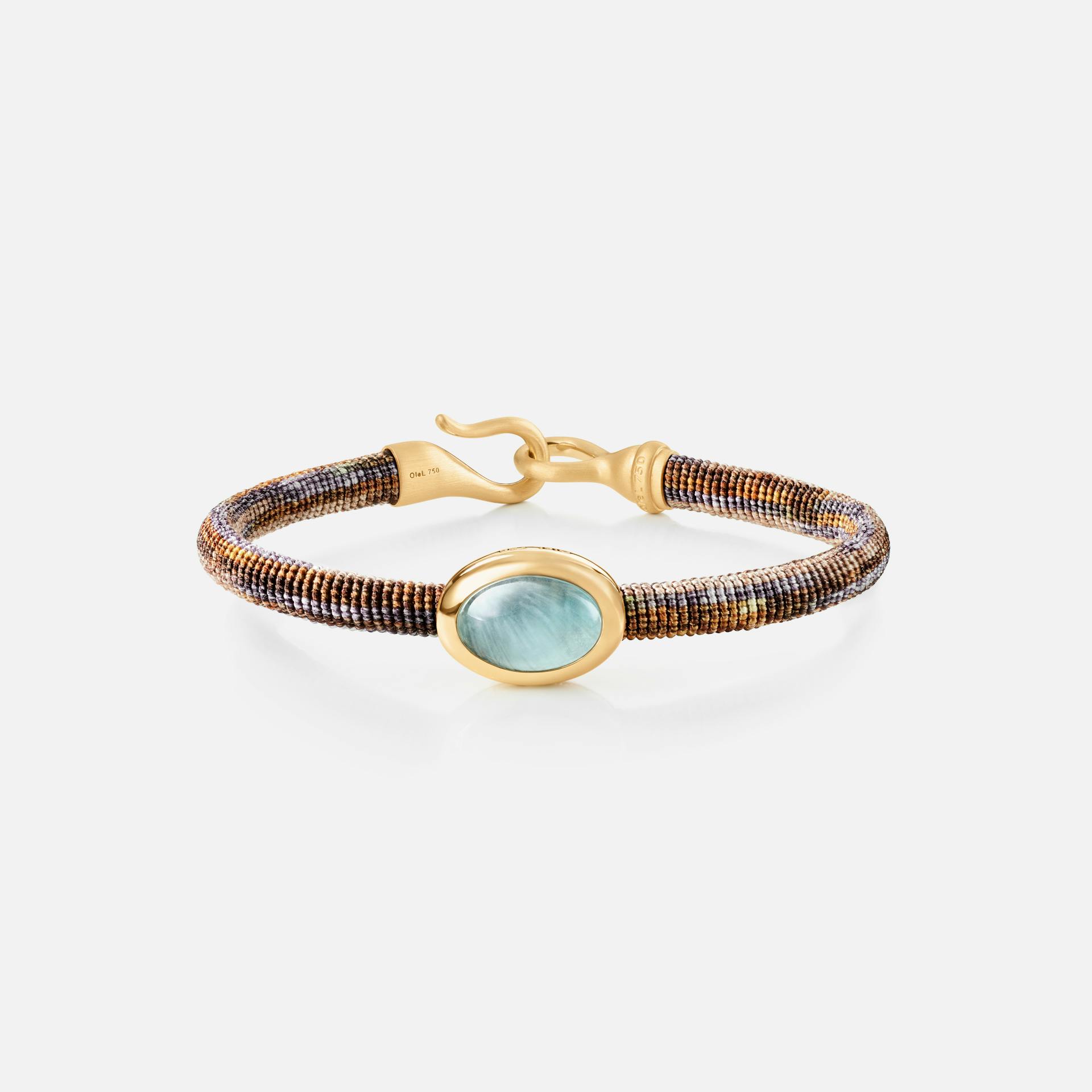 Life Bracelet with aquamarine 6 mm 18k guld og akvamarin med Velvet snor