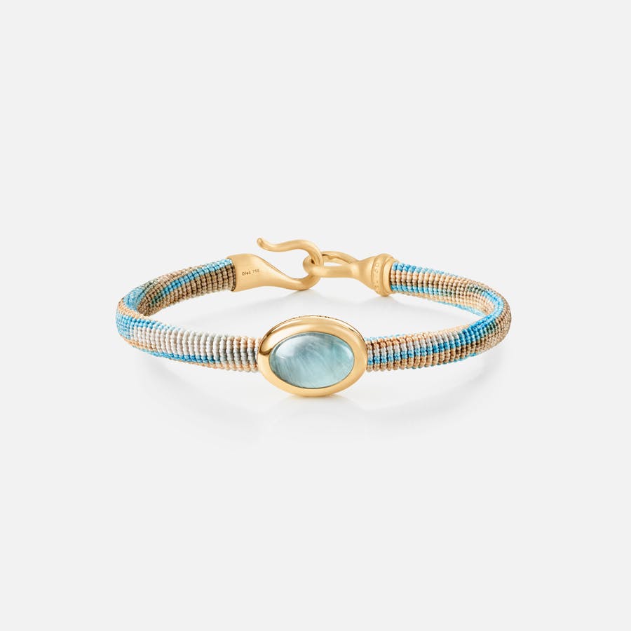 Life Bracelet with aquamarine 6 mm 18k guld og akvamarin med Cornflower snor