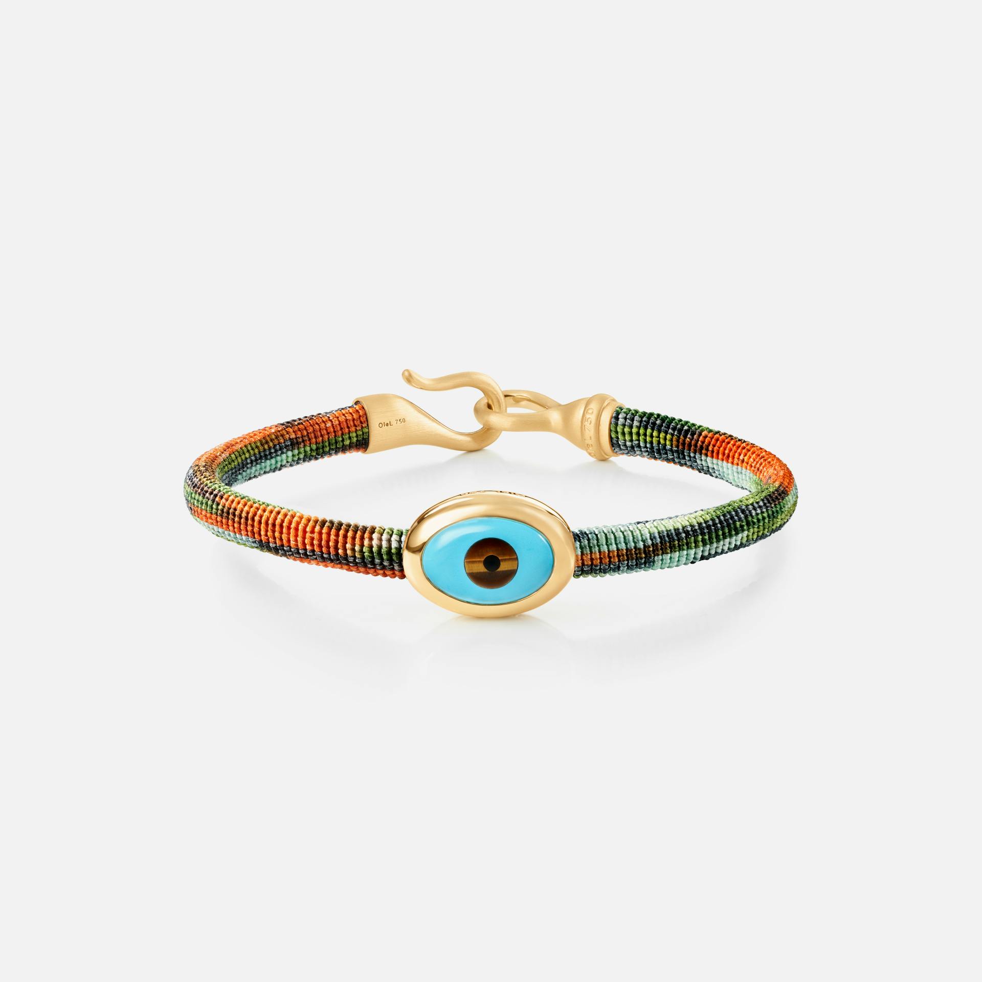 Life Bracelet with evil eye 6 mm 18k gold and turquoise with Tropic rope