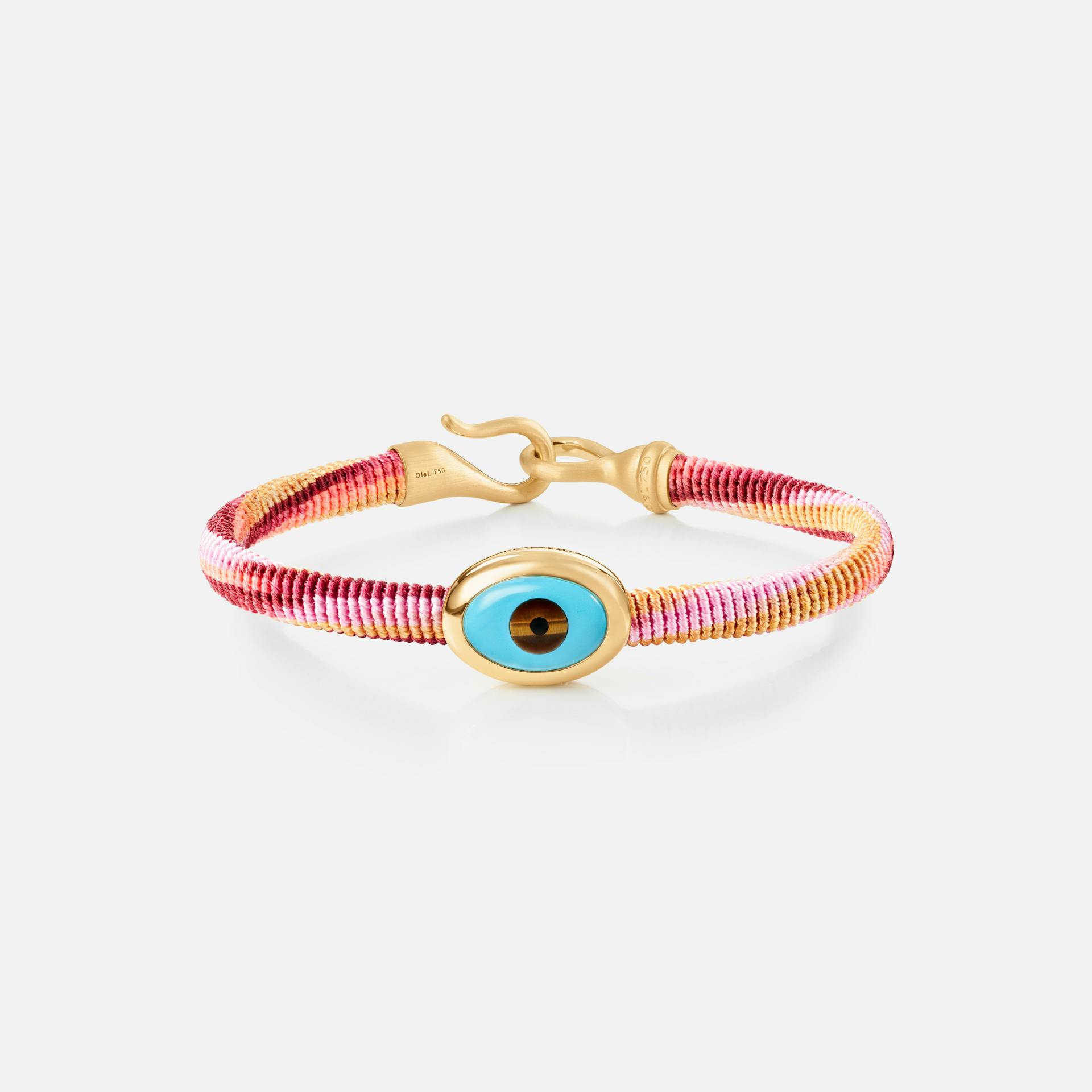 Life Bracelet with evil eye 6 mm 18k gold and turquoise with Berry rope