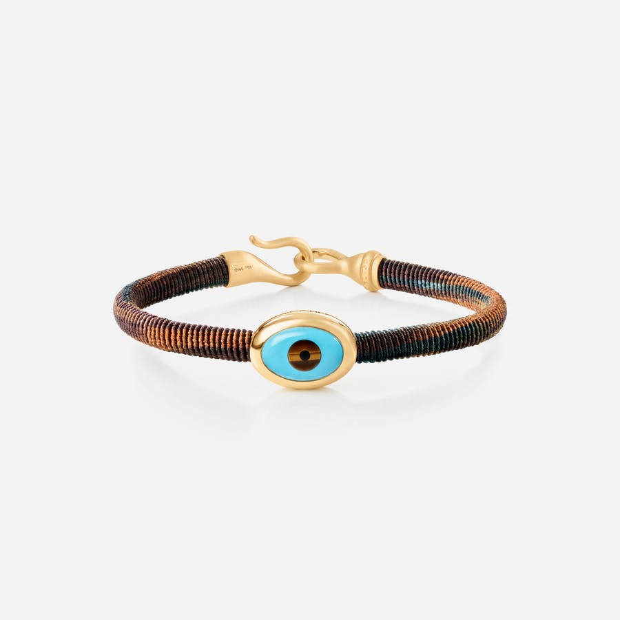 Life Bracelet with evil eye 6 mm 18k gold and turquoise with Maroon rope