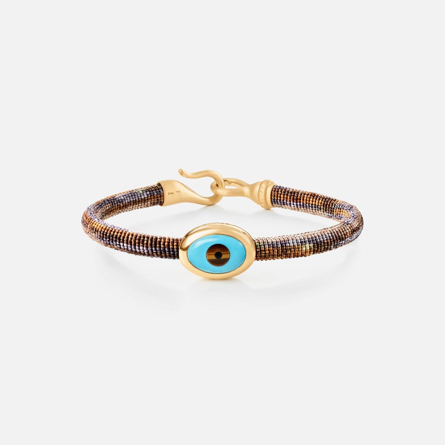 Life Bracelet with evil eye 6 mm 18k gold and turquoise with Velvet rope