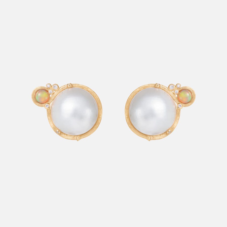 BoHo Mabe Pearl Ear Clips in Gold with Opal and Diamonds  |  Ole Lynggaard Copenhagen