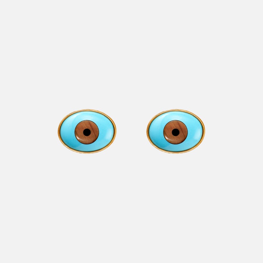 Evil Eye ørestikker i 18 karat guld, turkis, tigerøjekvarts og onyx | Ole Lynggaard Copenhagen