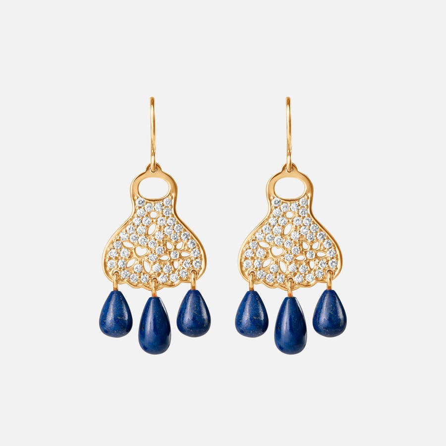 Lace øreringe i gult guld med diamanter og lapis lazuli | Ole Lynggaard Copenhagen