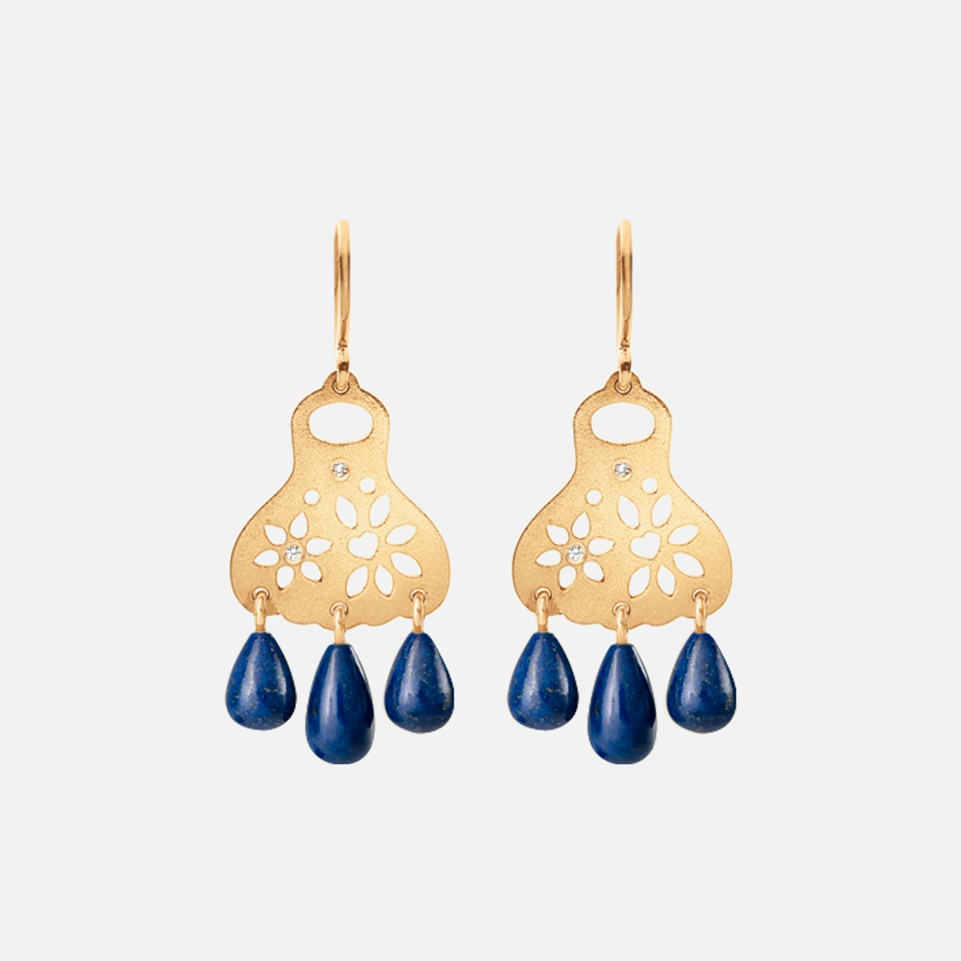Lace øreringe i rødguld med diamanter og lapis lazuli | Ole Lynggaard Copenhagen