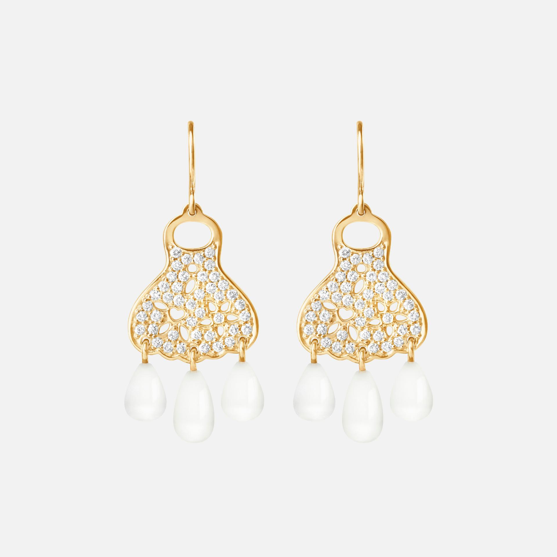 Lace Earrings in Yellow Gold with Diamonds & White Moonstone   |  Ole Lynggaard Copenhagen