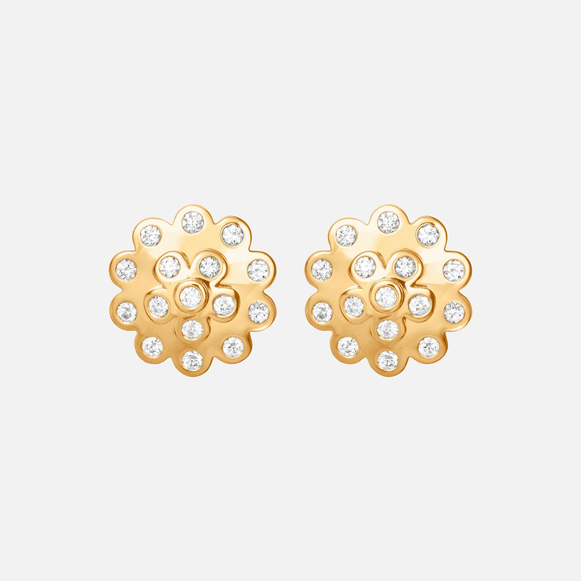 Lace Stud Earrings in 18 Karat Yellow Gold with Diamonds   |  Ole Lynggaard Copenhagen